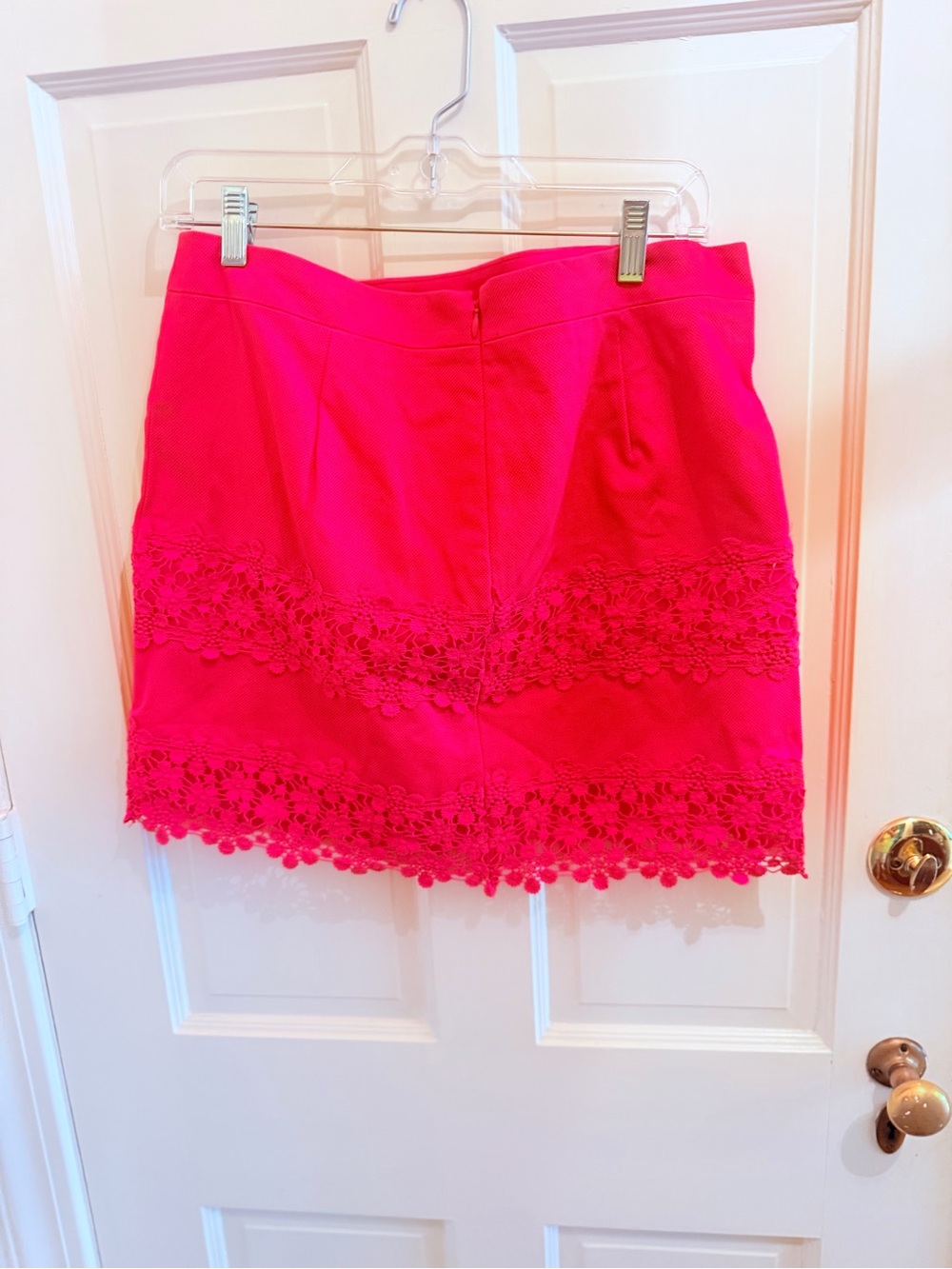 J. Crew Hot Red-Pink Lace-Trim Mini Skirt